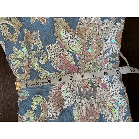 Vintage B. Darlin Blue White Open Back Sparkly Fairy Maxi Gown Size 0 - Picture 8 of 8